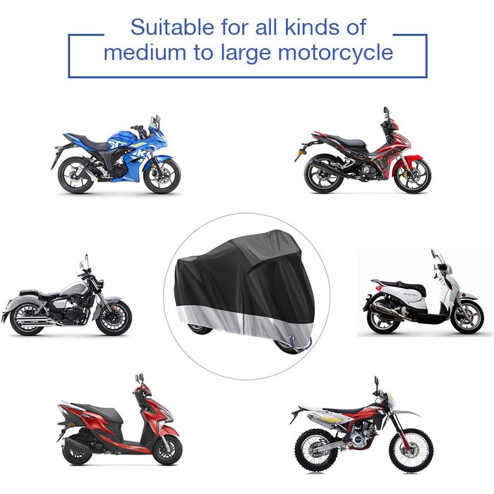 Захисний чохол для мотоцикла 210D Oxford, водовідштовхуючий, для Harley-Davidson, Honda, Suzuki, Yamaha (245 x 105 x 125 см)