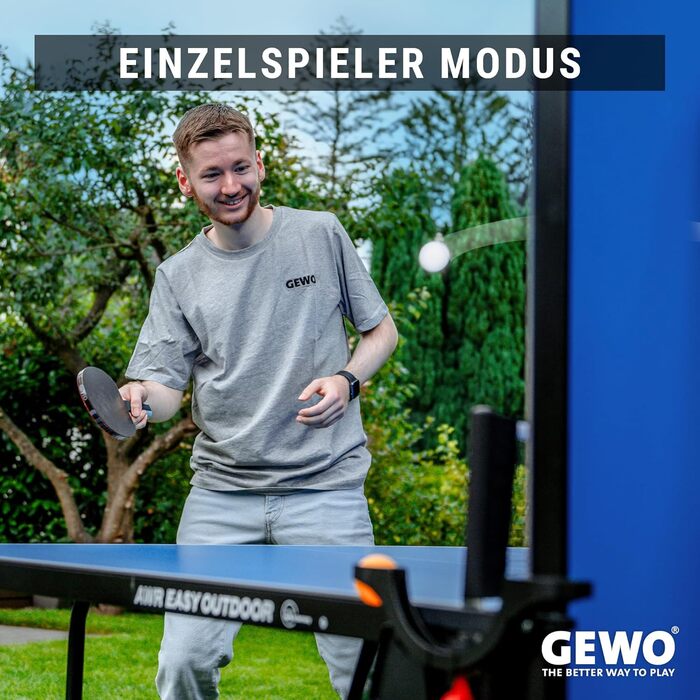 Стіл для тенісу GEWO AWR Outdoor – складаний, вологостійкий – Меламін – Розмір ITTF, з сіткою, ракетками та м'ячами – Зроблено в Німеччині