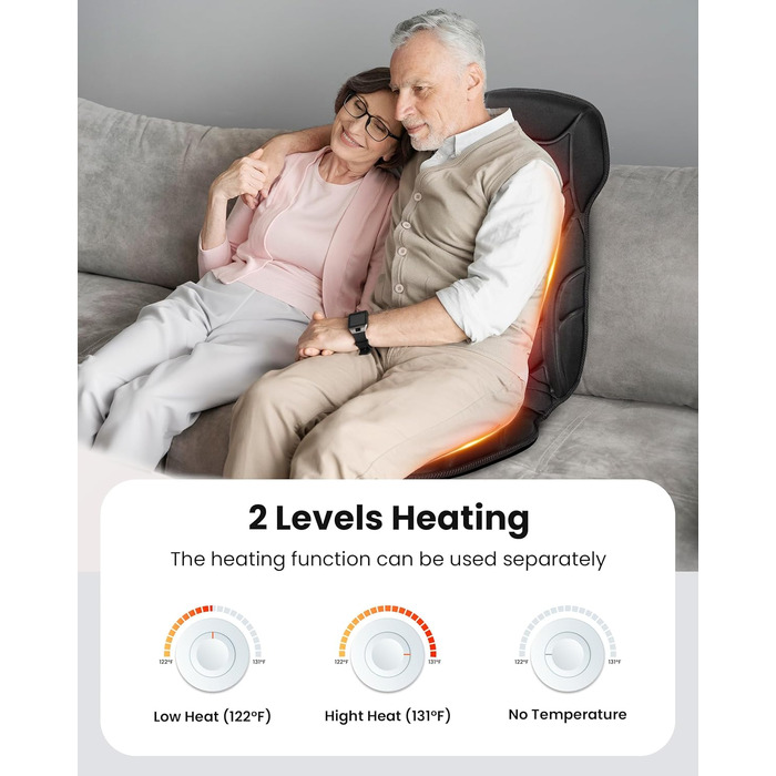 Масажне сидіння Comfier з підігрівом та вібрацією для спини та шиї. Крісло для релаксації, масажер для дому та офісу. Подарунок для жінок, чорний