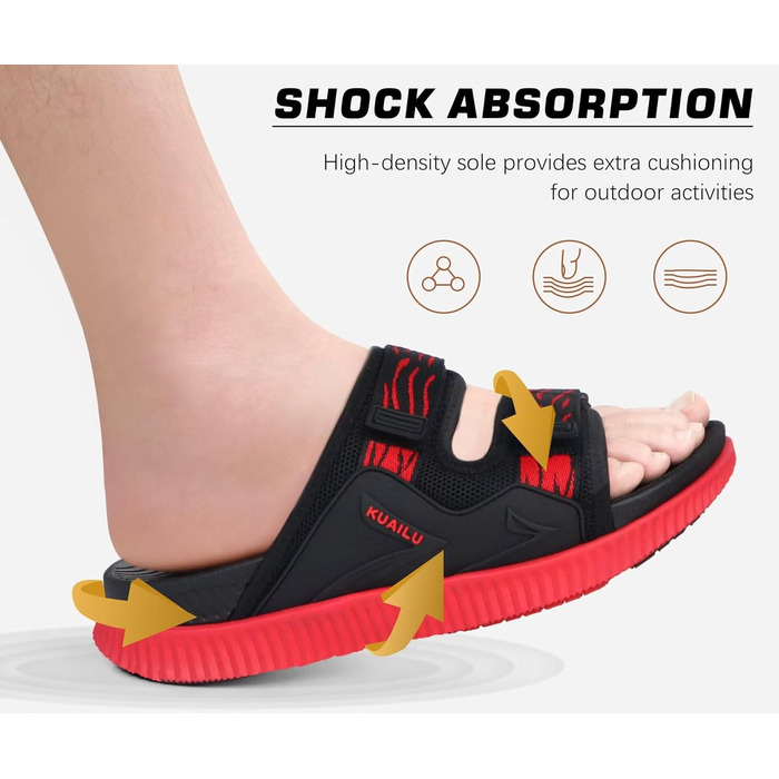 Чоловічі спортивні сандалі KuaiLu з м'якою устілкою, літні шльопанці на липучці (Чорно-червоні, 46 EU)