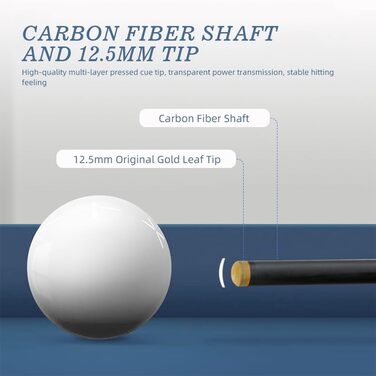 KONLLEN Billardqueue з карбону, 58 дюймів: професійний бик для дорослих, повна карбонова технологія, низький опір, наконечник 12.5 мм (Pro Taper, ультрагладкий) (AK75-13F)