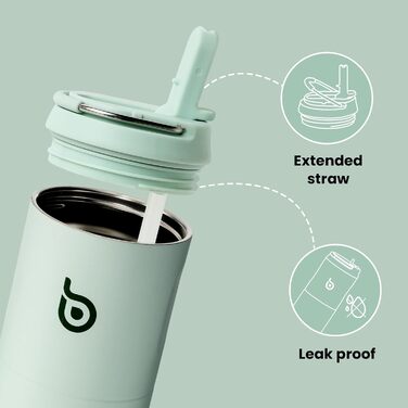 Спортивна пляшка для води BOTTLE BOTTLE 710 мл з нержавіючої сталі зі соломинкою, світло-зелена, для фітнесу
