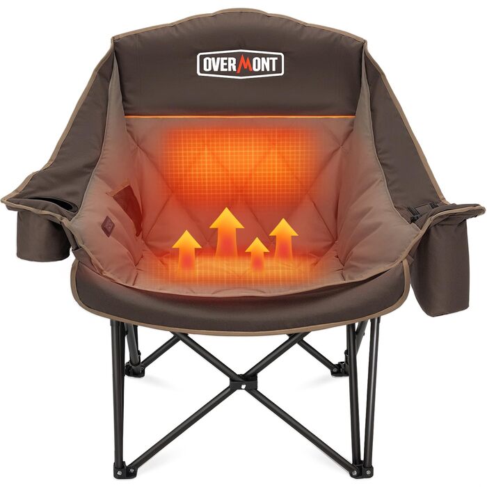 Овермонт Розкладне крісло для кемпінгу з підігрівом XL для дорослих – ідеально для зимових походів, риболовлі (Хакі)
