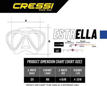Маска для снорклінгу Cressi Estrella з трубкою Gamma, універсальний розмір, для дорослих, чорна/синя