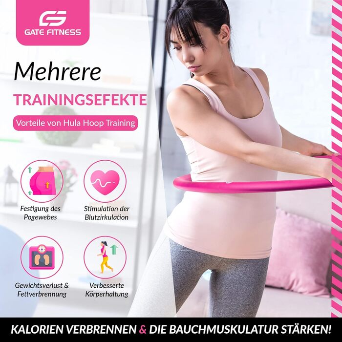 Хула-хуп обруч GATE FITNESS для дорослих та дітей | 1.2-2 кг | 6-8 сегментів | Фітнес-обруч з піною Pink-Schwarz
