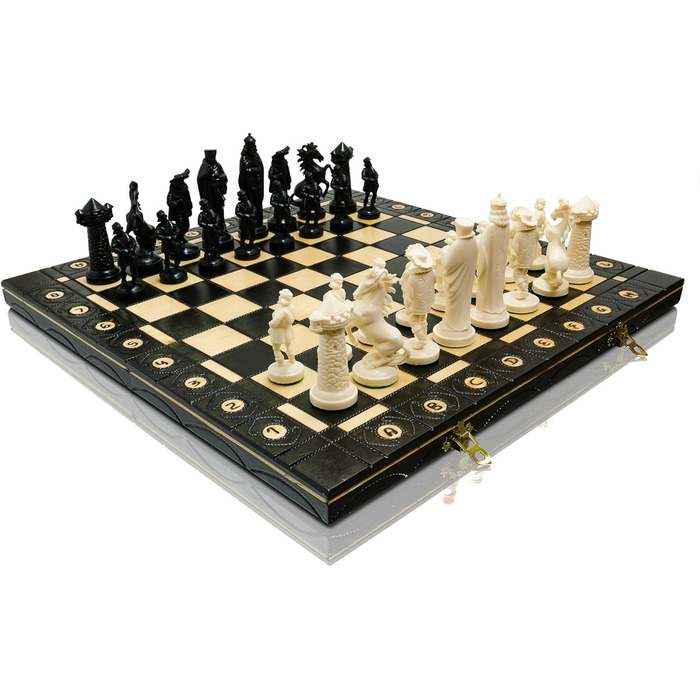 Шахи Master of Chess Black & White Edition: дерев'яна шахівниця, пластикові фігури, середньовільний стиль