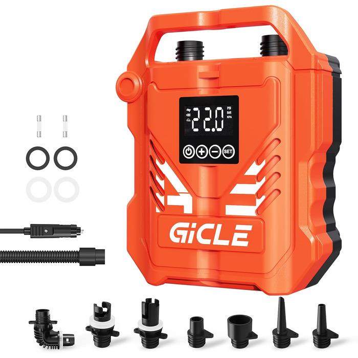 Насос для SUP дошки GICLE 22PSI, електричний, 12V, для надувних SUP дошок, човнів, наметів, помаранчевий