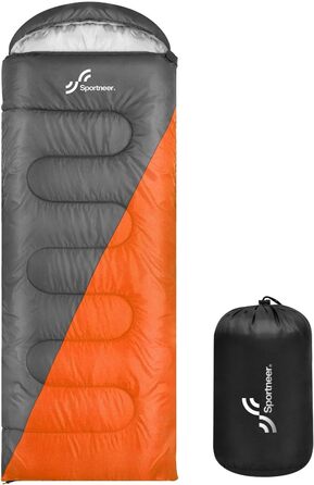 Сплячий мішок Outdoor Sportneer для кемпінгу: 3-4 сезонний літній спальний мішок, зимовий, компактний, легкий, для дорослих, 220x75 см, оранжево-сірий