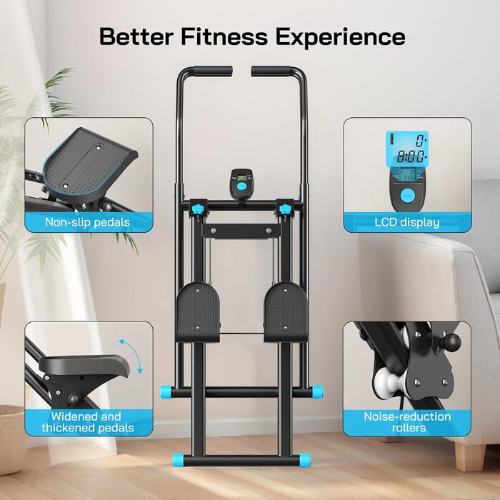 Вертикальний степер для дому: Кліматична машина з регулюванням опору, LCD-дисплеєм та складним педалем