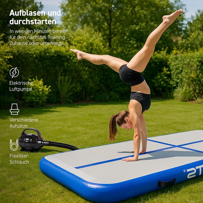 Air Track MSPORTS 10 см - надувний мат для гімнастики, чирлідингу, йоги та фітнесу (3м x 1м, синій)