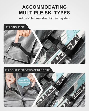 Скі-сумка Skitasche 360° з роликами, водонепроникна, 1200D, для 1/2 комплектів лиж, 190 см, Khaki