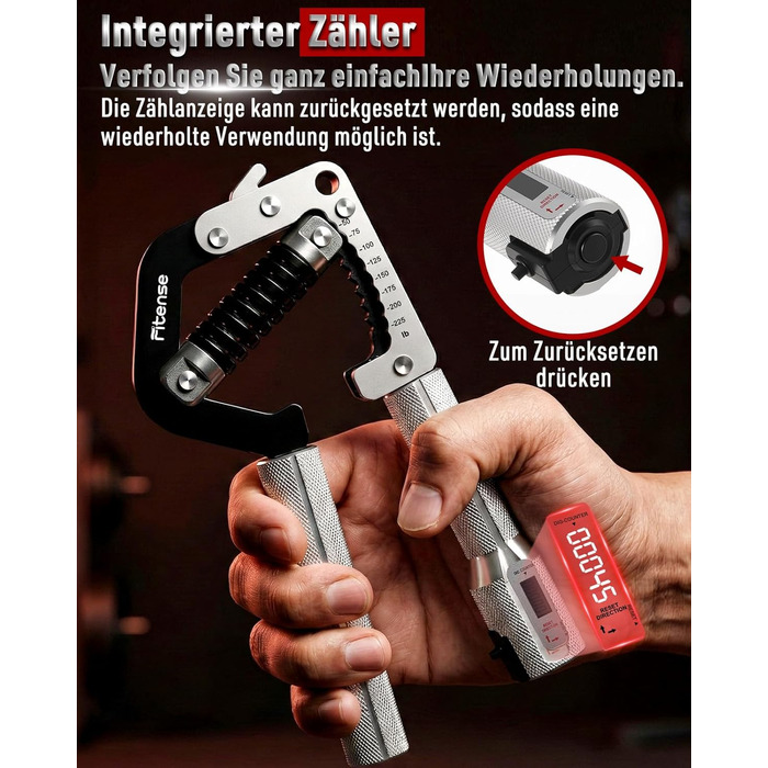 Еспандер для рук та кистей Fitense Handtrainer (50-225LB) - тренажер для розвитку сили хвату, регульований, срібний