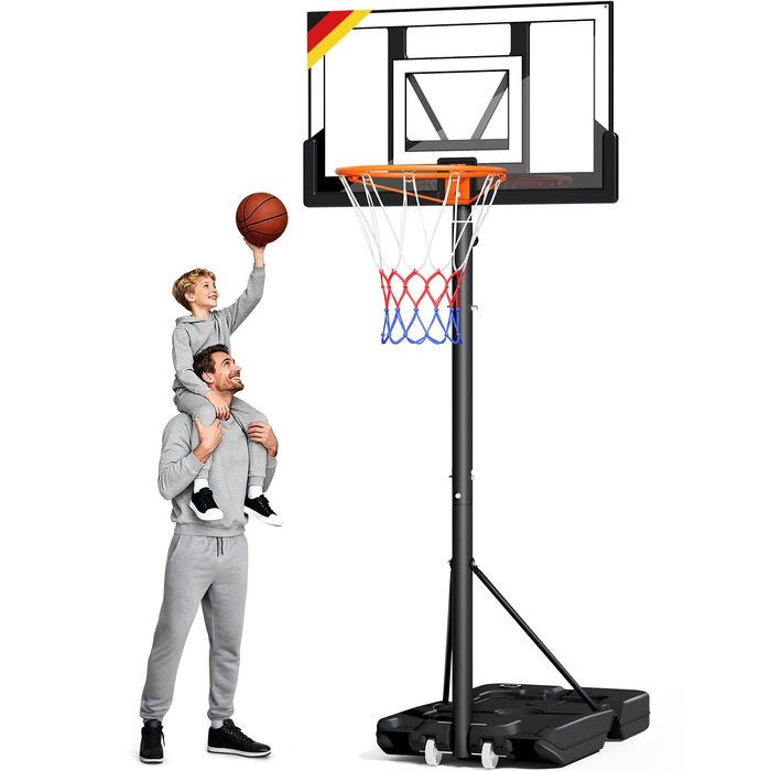 Баскетбольне кільце вуличне з підставкою, регульована висота 100-305 см, міцна задня дошка, сітка для дітей та дорослих