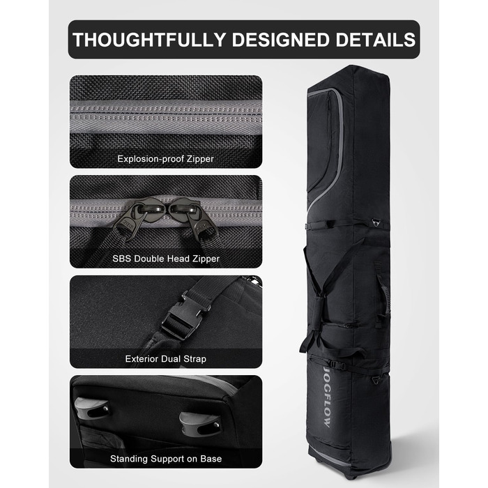 Скі-сумка Skitasche 360° з роликами, 1200D, чорна. Підходить для 175 см лиж