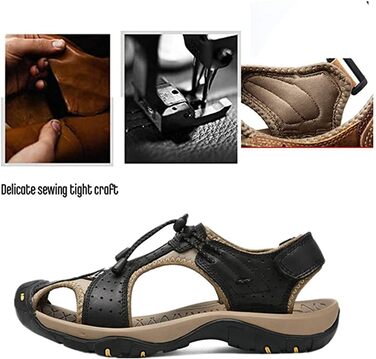 Чоловічі сандалі Asifn для хайкінгу та активного відпочинку, шкіра, закритий носок, чорні (41/42 EU)