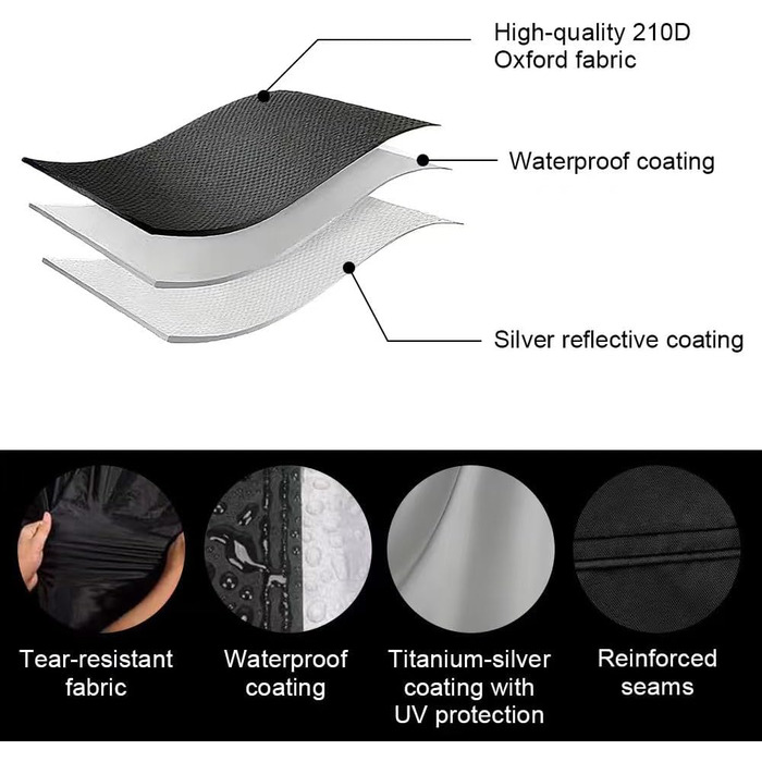 Захисний чохол для мотоцикла Motorrad 210D, водонепроникний, UV-стійкий, з світловідбиваючими смугами, для зберігання на вулиці та в приміщенні, 245 x 105 x 125 см