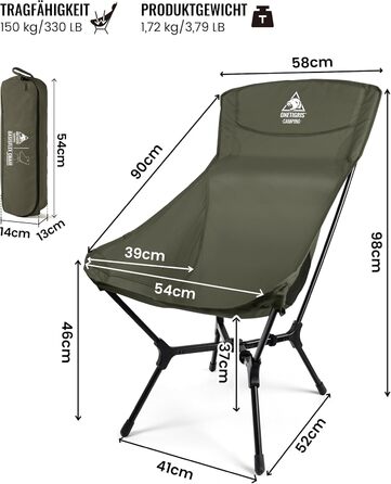 Крісло туристичне складне OneTigris OASISFLEX, 150 кг, з інтегрованим хрестоподібним каркасом, 2 кишені, Ranger Green