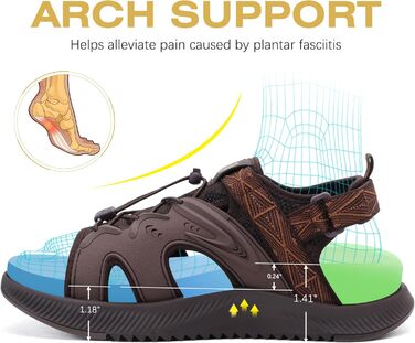 ONCAI Легкі сандалі для жінок, спортивні пішохідні сандалі з підтримкою стопи, ортопедичні сандалі для активного відпочинку, підкладка для плоскостопі, регульовані ремінці, розмір 36-43 (37 EU, Коричневий)