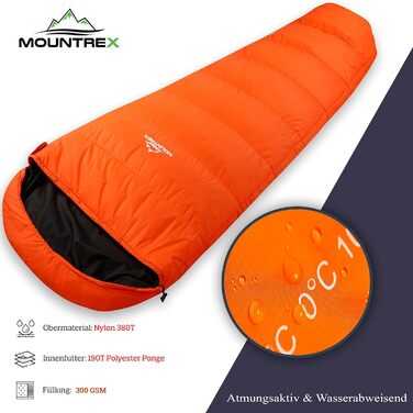Сплячий мішок MOUNTREX® - ультралегкий, компактний (760г/1500г) - Outdoor, літній, 3-4 сезони (300г/м²) - мішковидний, для кемпінгу, подорожей, фестивалів - теплий, з'єднувальний (Orange, 3 сезони - 1500г (RV Links))