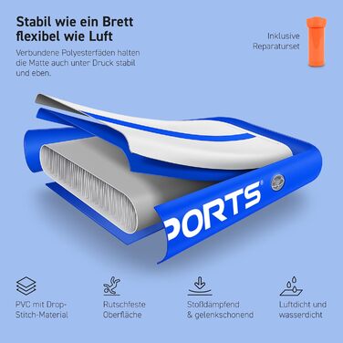 Air Track MSPORTS 10 см - надувний мат для гімнастики, чирлідингу, йоги та фітнесу (3м x 1м, синій)