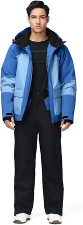 Комплект гірськолижний чоловічий HOTIAN: куртка та штани, водонепроникний, дихаючий, знімний капюшон, для сноуборду та гірських лиж (XXL, BU+BK)