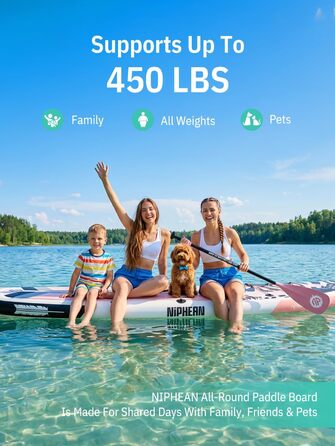 Надувне SUP-борд Niphean Stand Up Paddle Board з сидінням та аксесуарами, 320см, 200кг, для 2 осіб, StabilTrac-Fin
