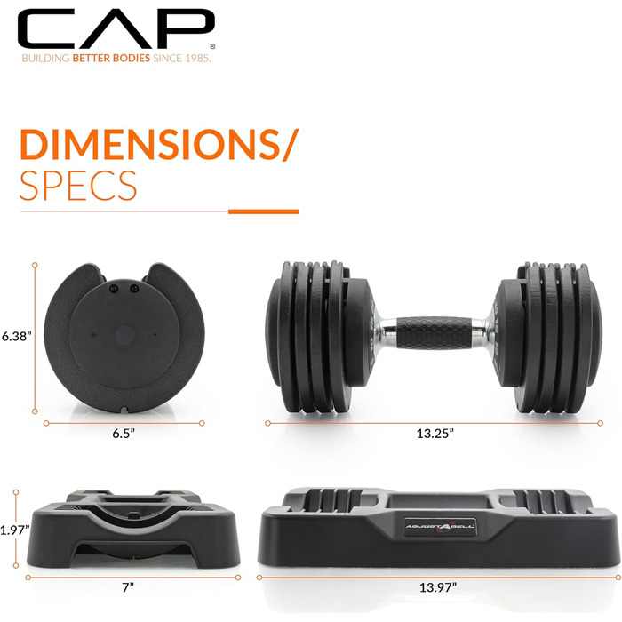 CAP Barbell Регульовані круглі гантелі, пара, 5,7 кг, 11,3 кг, 25 кг – вибір ваги