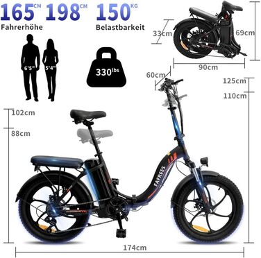Електровелосипед Fafrees F20 20'' Fatbike, складаний, 250W, 36V/576Wh, для чоловіків та жінок, міський та гірський, вантажопідйомність 150 кг, швидкість до 25 км/год