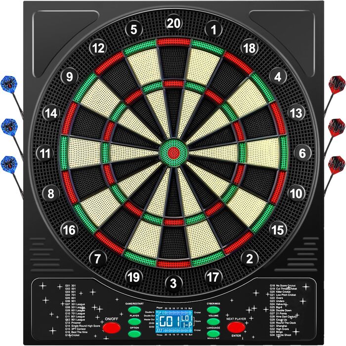 Електронний дартс Dartscheibe Profi з LCD-дисплеєм, 34 гри, 355 варіацій, 12 дротиків, для 1-8 гравців