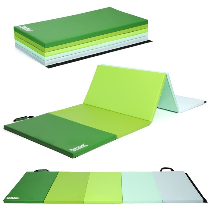 Складаний гімнастичний мат для фітнесу та tumbling 195 x 75 x 3 см, м'який килимок для спорту та ігор з ручками для перенесення, дитячий мат для активних ігор