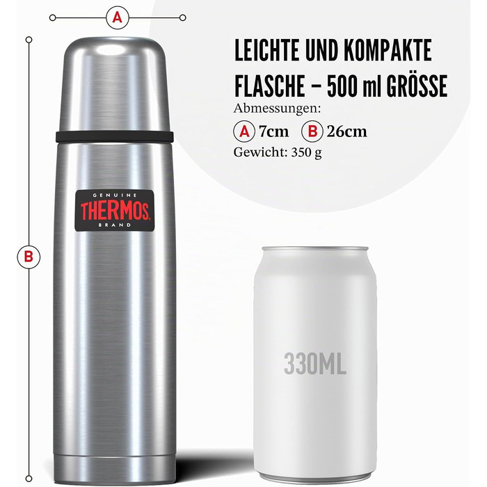 Термос із нержавіючої сталі Thermos, легка та компактна термопляшка, 0.5 л