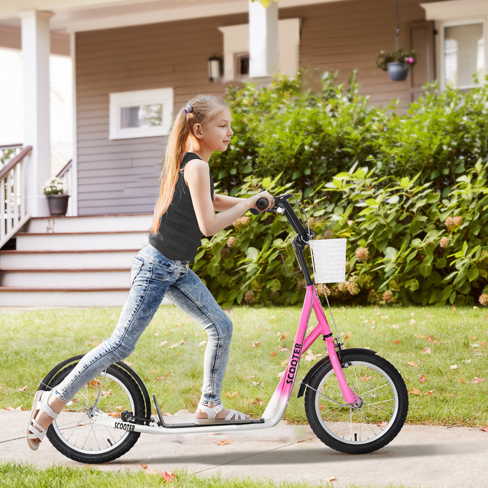 HOMCOM Дитячий скутер Скутер Kick Scooter з регулюванням висоти гальмівного кошика для 5-12 дитячих самокатів Kickboard Алюмінієвий сплав Гума Рожевий + Білий | Аосом