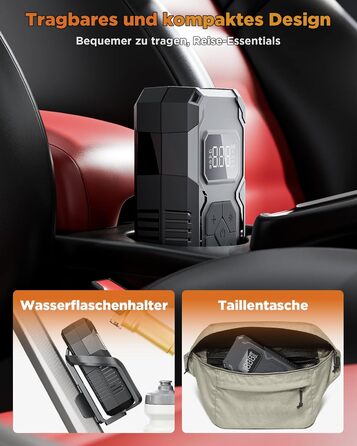 Електричний надувний насос 150 PSI: для авто, велосипеда, мотоцикла, м'ячів. Портативний компресор з манометром, акумуляторний, чорний