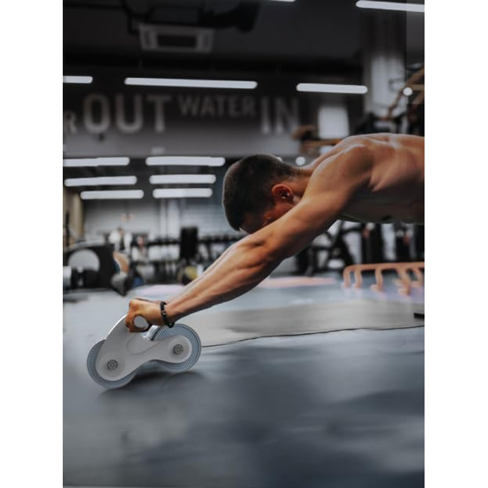 Ролик для пресу з автоматичним відкатом для дому, стабільний тренажер для пресу, з наколінниками, для тренування пресу та сили, світло-блакитний