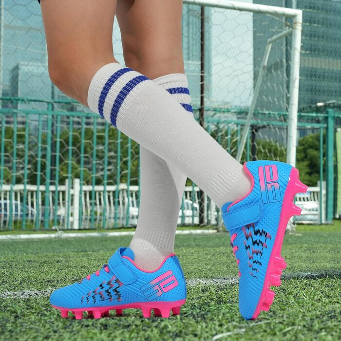 Дитячі футбольні бутси JABASIC для гри на твердих поверхнях, для хлопчиків та дівчаток (35 EU, блакитний/рожевий)