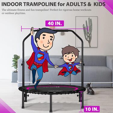 Трамплін для дому DARCHEN, 100 см, до 200 кг, з поручням, червоний