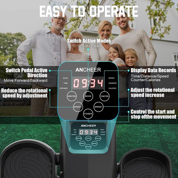ANCHEER Міні-еліптичний тренажер під стіл - тихий педальний тренажер для літніх людей, офісу та дому, м'яке сидяче тренування для ніг, інтелектуальний LCD-дисплей, пульт дистанційного керування, зелений