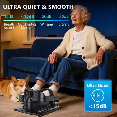 MOMODA Міні електричний тренажер для дому, компактний еліптичний тренажер під стіл, дисплей, 12 швидкостей, тихий та портативний, для дорослих та людей похилого віку