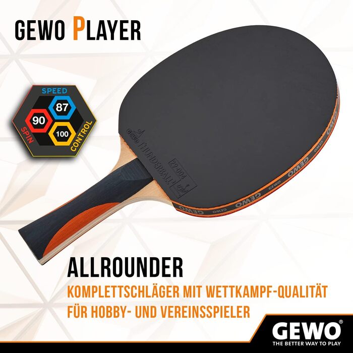 GEWO ракетка для настільного тенісу Player, ITTF, професійна, 2 мм накладка, висока контрольованість і максимальна обертальність, для атакувальних гравців
