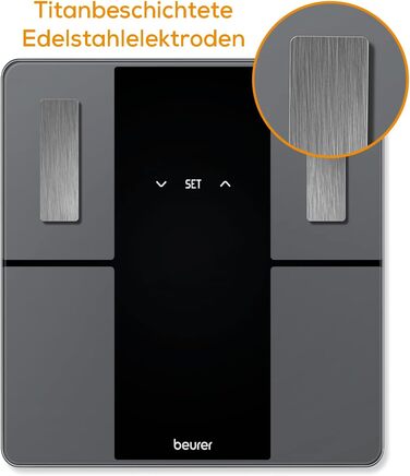 Beurer BF 500 Діагностичні ваги з Bluetooth, електронні ваги для аналізу складу тіла, вимірювання жиру та м'язової маси, сумісні з додатком, великий дисплей
