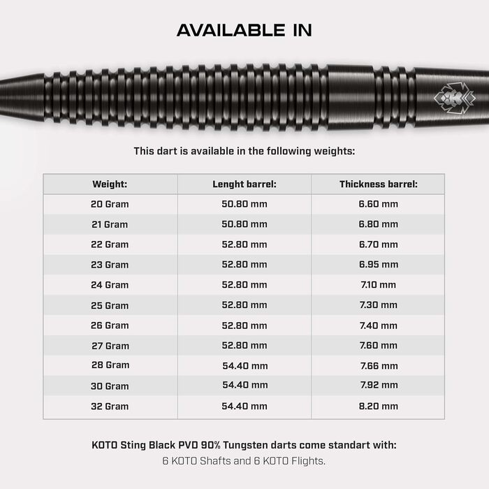 Дарти KOTO Sting Black 90% Tungsten (27г) - професійний набір стільців дартс з додатковими пір'ями та дротиками