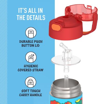 Дитяча термопляшка зі сталі Thermos Funtainer з трубочкою, вакуумна ізоляція, 355 мл, чорна