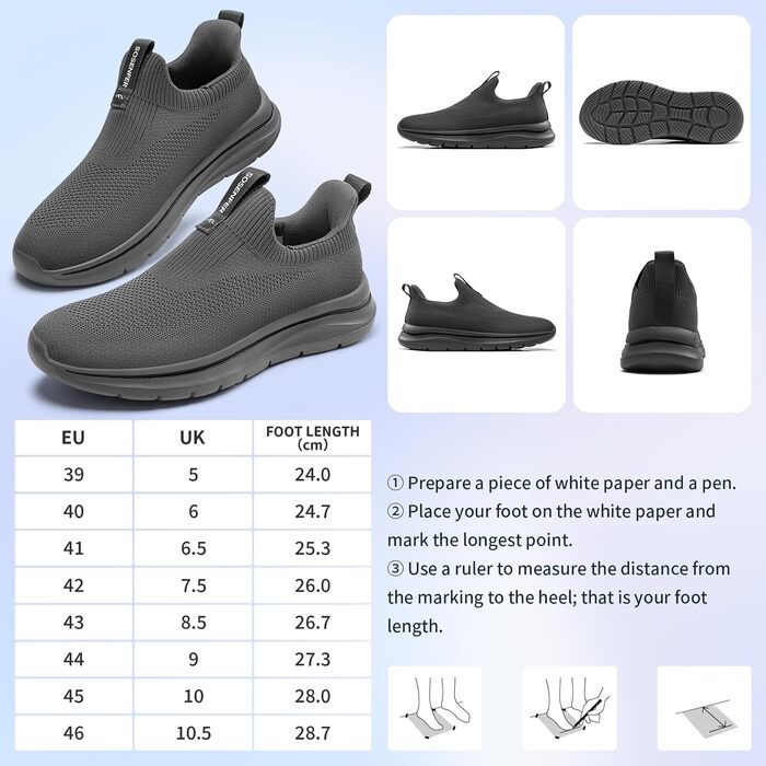 Чоловічі сліпони Sosenfer: зручні, дихаючі кросівки без шнурівків для занять спортом, прогулянок та тренувань (1272, темно-сірий, 43 EU)