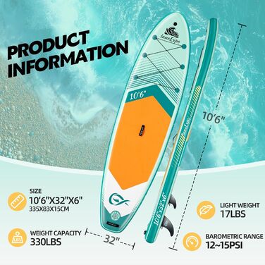 SUP-дошка InnoExpo надувна з повним комплектом аксесуарів, м'ятна 320x82x15 см, для підлітків та дорослих