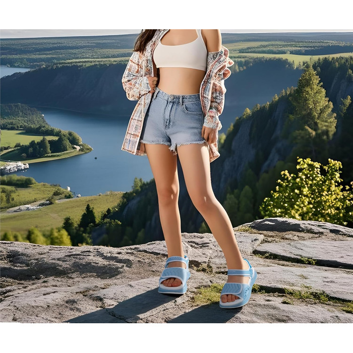 Сндалі жіночі ONCAI Wander з ортопедичною устілкою, підтримка склепіння стопи, для плантарного фасциїту, блакитно-білі, розмір 36-43