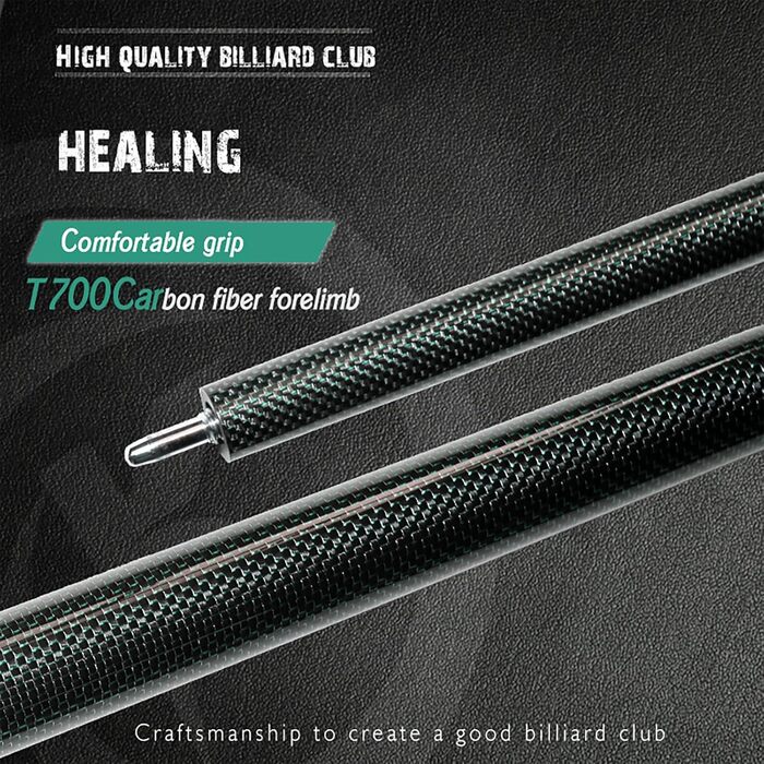 Кю Billardqueue KHEALING з карбону, 58 дюймів, 1/2-дюймова структура, 3-зубчастий з'єднувальний елемент, 12.4 мм наконечник, 540-567 г, для професійних гравців у більярд (зелений)