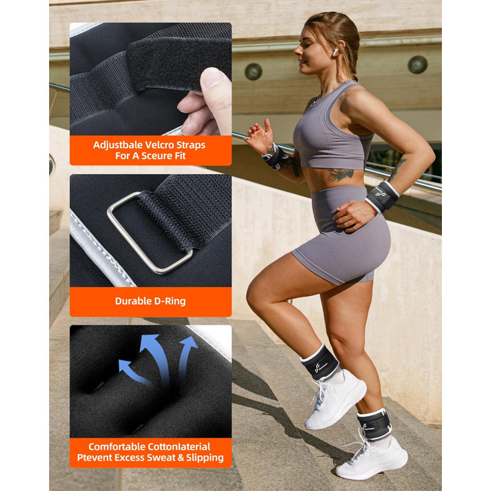 Набір вантажних манжет Sportneer для ніг та рук - 1 кг * 2 шт, чорний