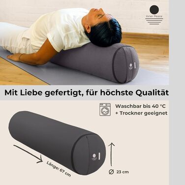 Йога-болстер Inner Peace: довге подування для йоги з органічної дінкової вати, виготовлено в Німеччині. Зручний знімний чохол з 100% органічної бавовни (антрацит, великий)
