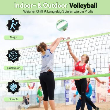 Волейбольний м'яч Aipwerer для пляжу та залу: водонепроникний, Soft Touch, зелено-жовтий, розмір 5