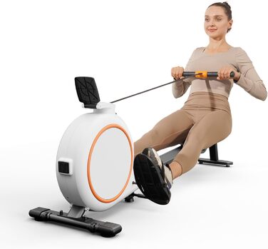 Гребний тренажер для дому з магнітним опором, 32 рівні, 136 кг, сумісність з додатком, LCD-дисплей, білий-помаранчевий